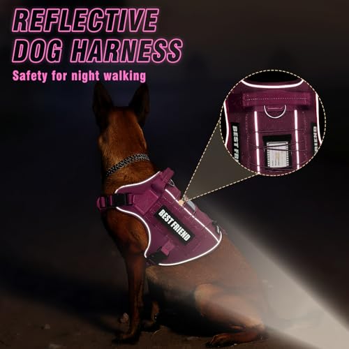 MOOGROU Tactical Dog Harness for Large Dogs - No-Pull Military Vest with Handle, Reflective, Hot Pink, Size Large