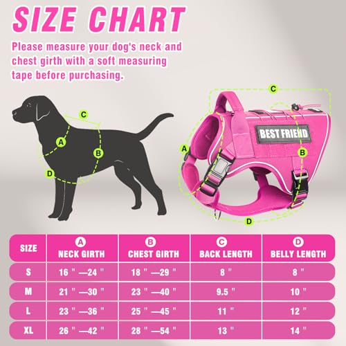 MOOGROU Tactical Dog Harness for Large Dogs - No-Pull Military Vest with Handle, Reflective, Hot Pink, Size Large
