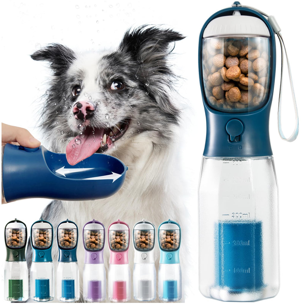 MoonyMars 20oz Portable Dog Water Bottle with Treat Container and Poop Bag Dispenser - Darkblue