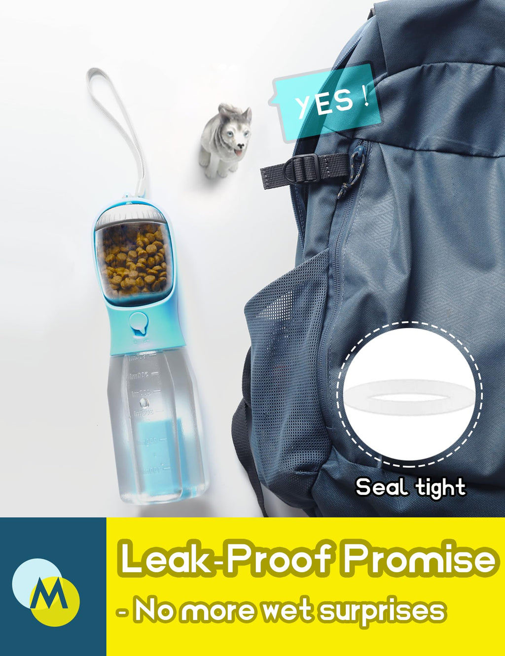 MoonyMars 20oz Portable Dog Water Bottle with Treat Container and Poop Bag Dispenser - Darkblue