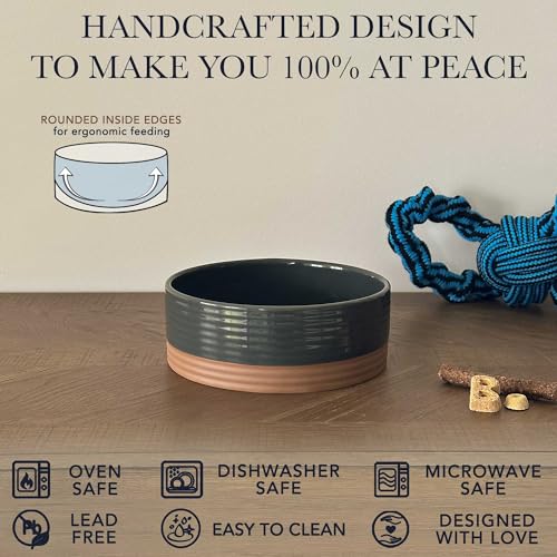 MORA Ceramic Pet Bowl Medium 28oz Charcoal – Lead-Free Porcelain Dish for Dogs & Cats