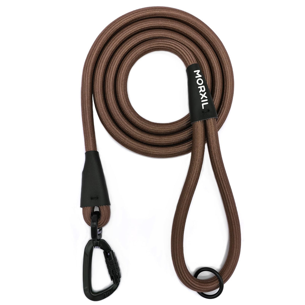 MORXIL 6-Foot Heavy Duty Rope Dog Leash with Auto-Locking Carabiner – Brown