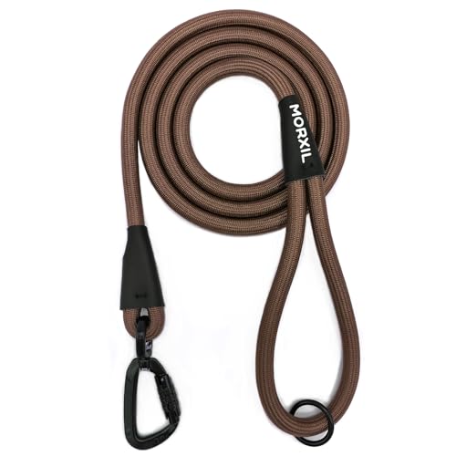 MORXIL 6-Foot Heavy Duty Rope Dog Leash with Auto-Locking Carabiner – Brown