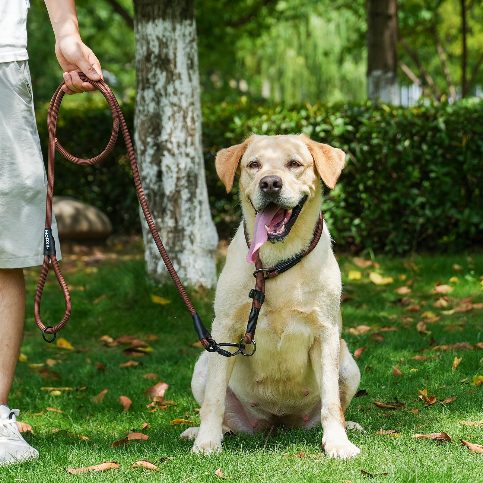 MORXIL 6-Foot Heavy Duty Rope Dog Leash with Auto-Locking Carabiner – Brown