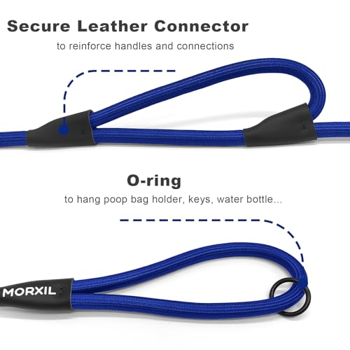 MORXIL 6-Foot Two-Handle Rope Dog Leash – Heavy Duty with Auto-Locking Carabiner, Blue
