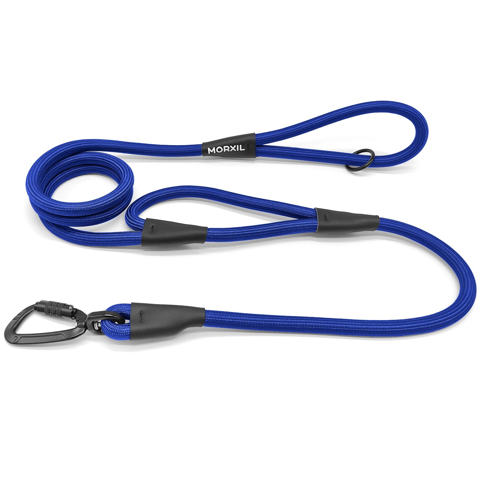 MORXIL 6-Foot Two-Handle Rope Dog Leash – Heavy Duty with Auto-Locking Carabiner, Blue