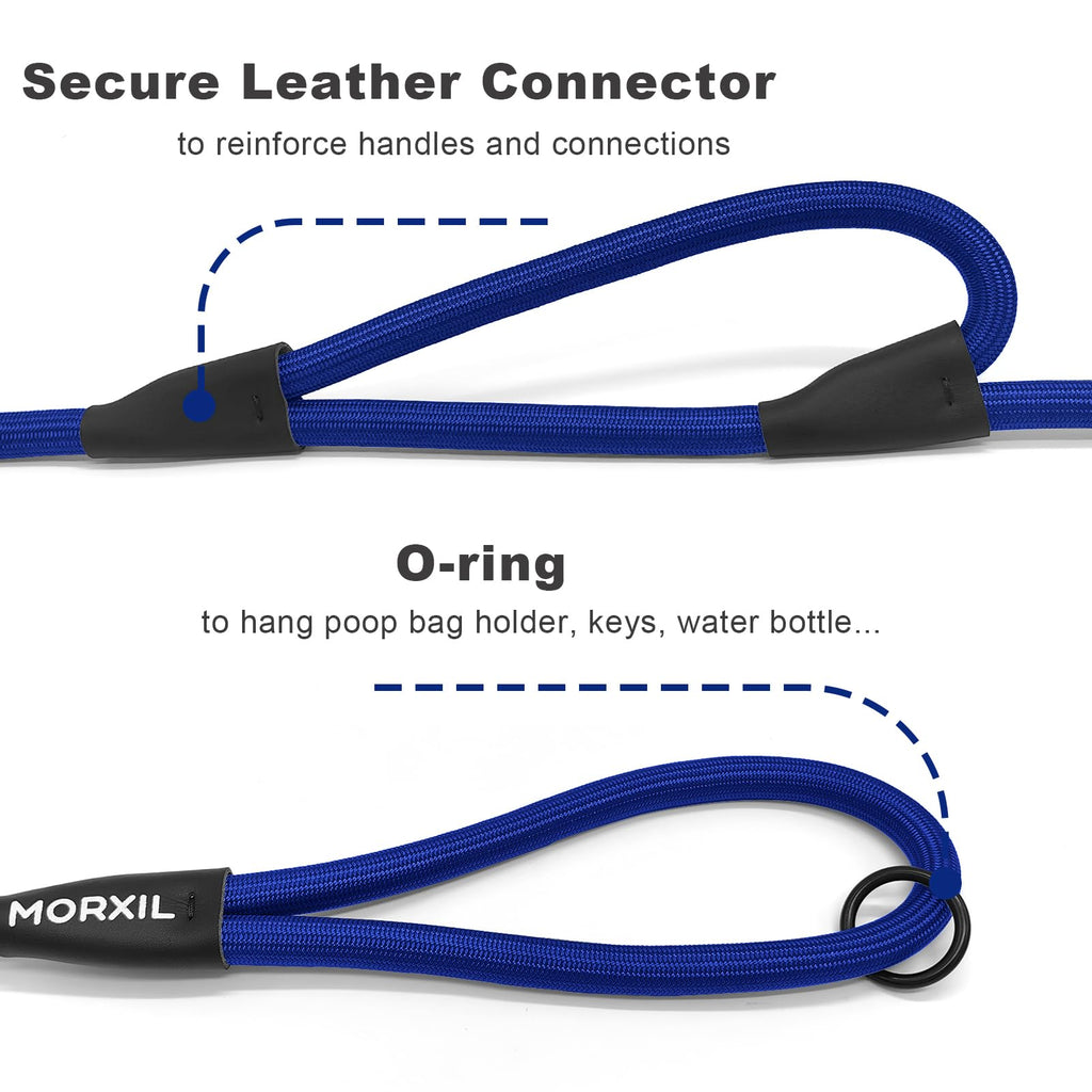 MORXIL 6-Foot Two-Handle Rope Dog Leash – Heavy Duty with Auto-Locking Carabiner, Blue