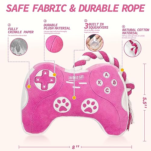 MTERSN Pink Game Controller Dog Toy with Squeakers and Crinkle Paper - Interactive Plush for Puppies and Small to Medium Dogs