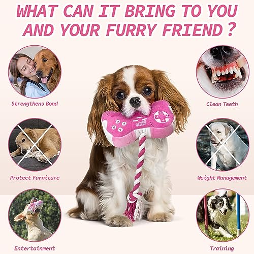 MTERSN Pink Game Controller Dog Toy with Squeakers and Crinkle Paper - Interactive Plush for Puppies and Small to Medium Dogs