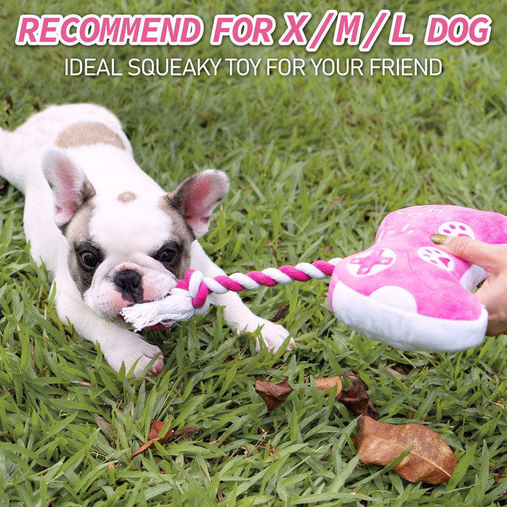 MTERSN Pink Game Controller Dog Toy with Squeakers and Crinkle Paper - Interactive Plush for Puppies and Small to Medium Dogs