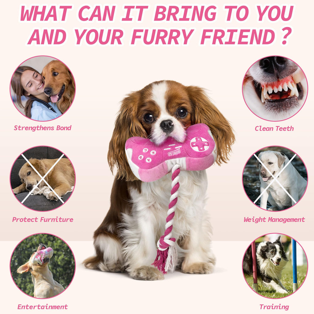 MTERSN Pink Game Controller Dog Toy with Squeakers and Crinkle Paper - Interactive Plush for Puppies and Small to Medium Dogs