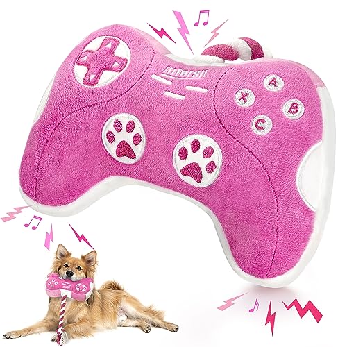 MTERSN Pink Game Controller Dog Toy with Squeakers and Crinkle Paper - Interactive Plush for Puppies and Small to Medium Dogs