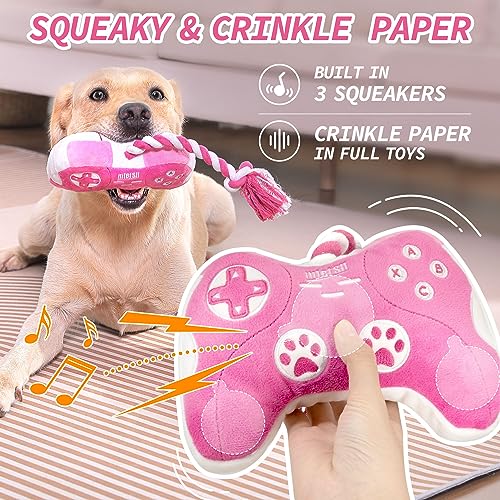 MTERSN Pink Game Controller Dog Toy with Squeakers and Crinkle Paper - Interactive Plush for Puppies and Small to Medium Dogs