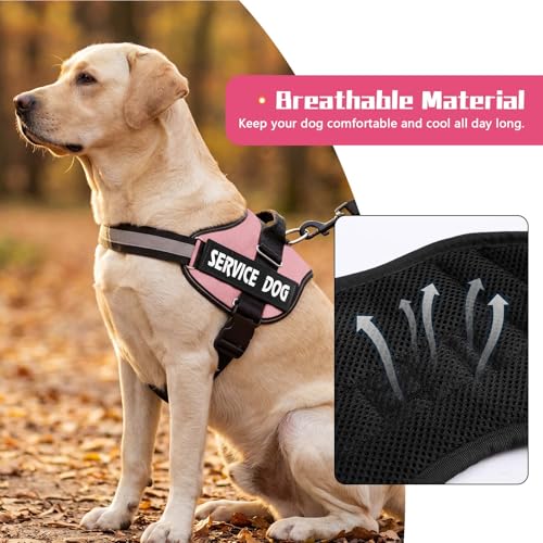MUMUPET Service Dog Harness, No Pull Reflective Vest with Handle, Soft Padding for Large Dogs, Pink