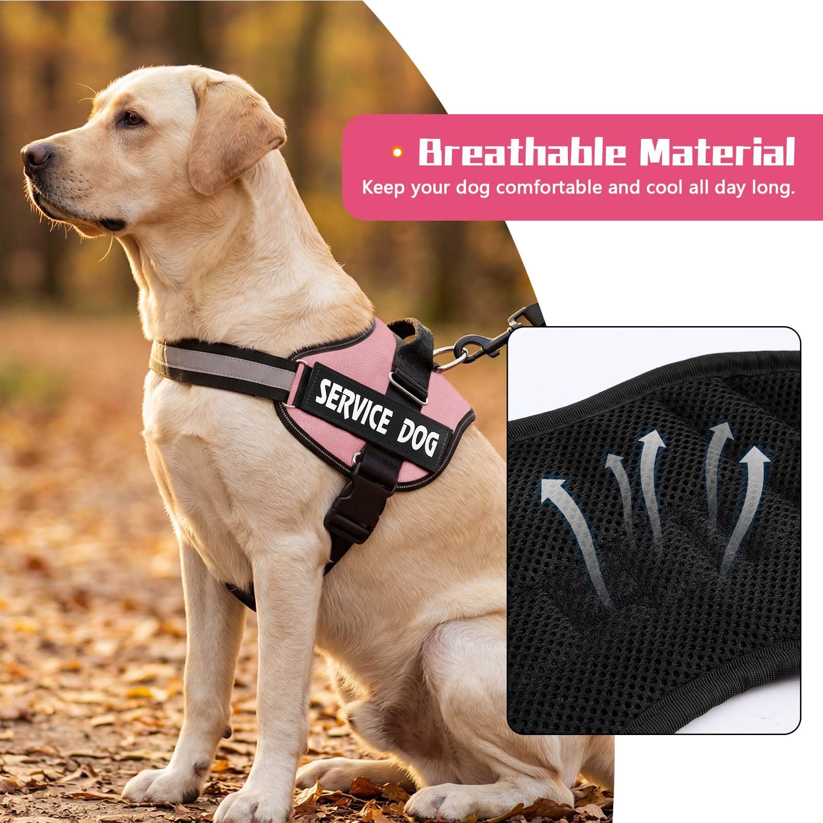 MUMUPET Service Dog Harness, No Pull Reflective Vest with Handle, Soft Padding for Large Dogs, Pink
