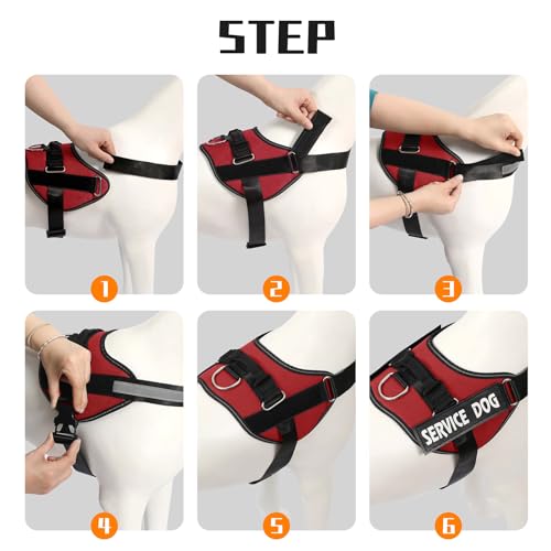 MUMUPET Service Dog Vest Harness - No Pull, Reflective, Adjustable with Handle, Soft Padding, 2 Patches (Red, Large)