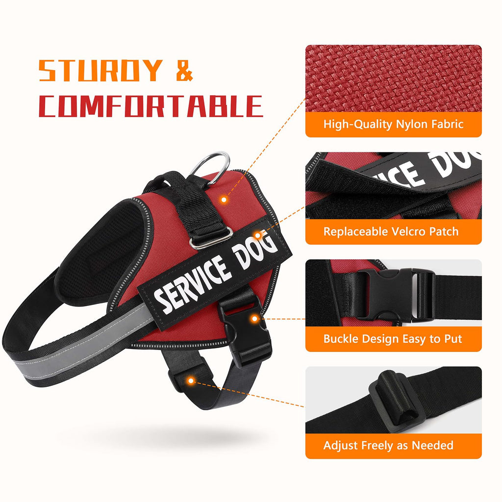 MUMUPET Service Dog Vest Harness - No Pull, Reflective, Adjustable with Handle, Soft Padding, 2 Patches (Red, Large)