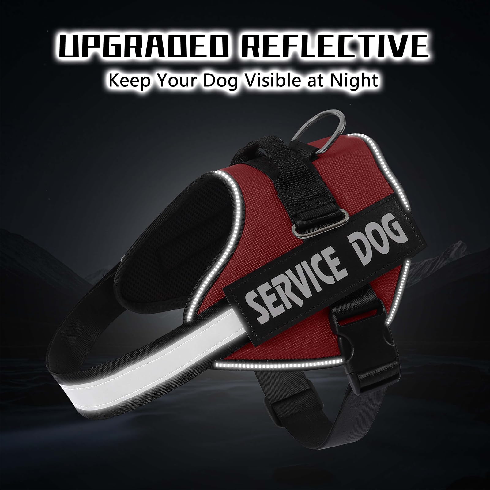 MUMUPET Service Dog Vest Harness - No Pull, Reflective, Adjustable with Handle, Soft Padding, 2 Patches (Red, Large)