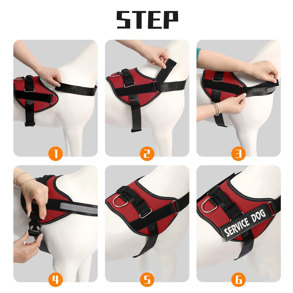 MUMUPET Service Dog Vest Harness - No Pull, Reflective, Adjustable with Handle, Soft Padding, 2 Patches (Red, Large)