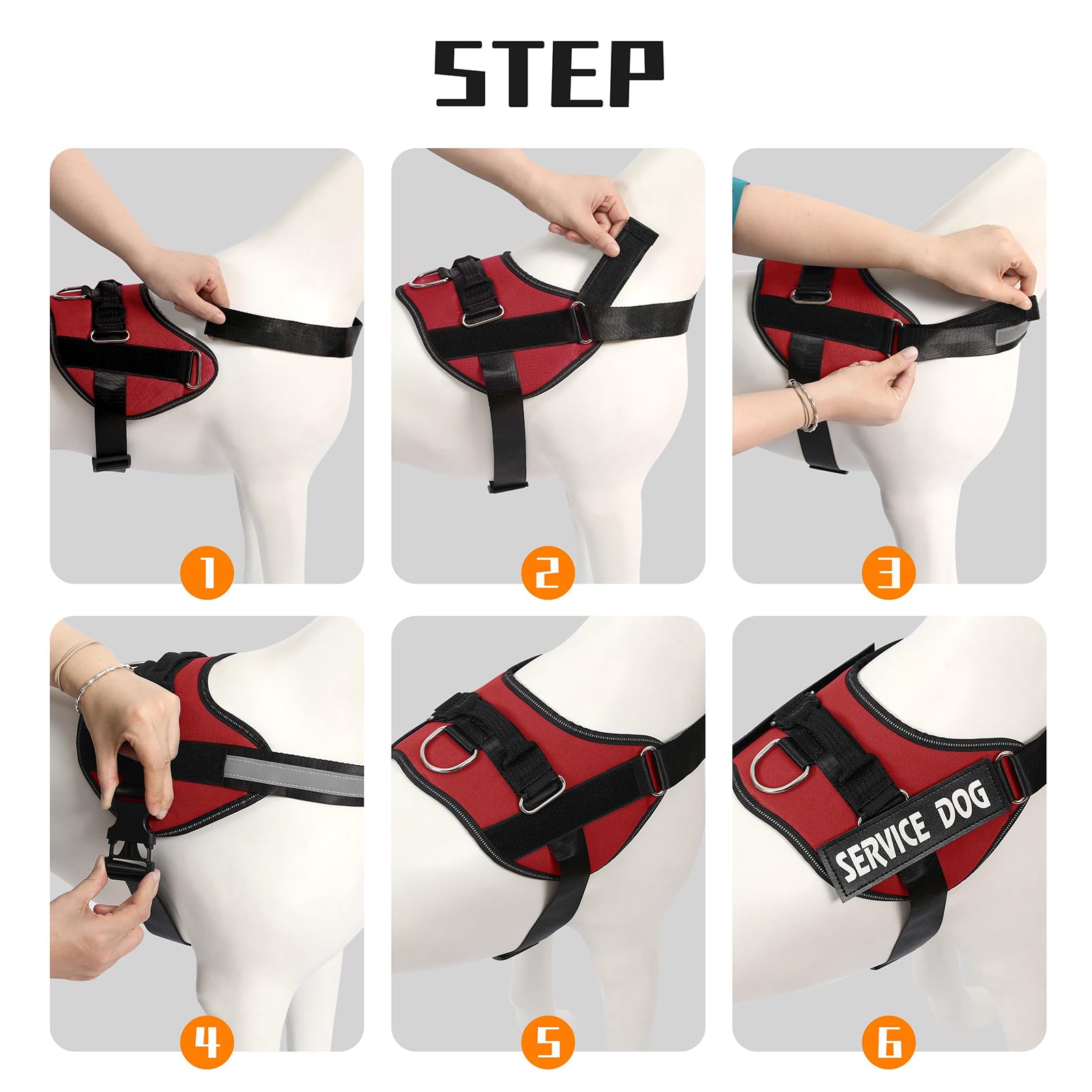 MUMUPET Service Dog Vest Harness - No Pull, Reflective, Adjustable with Handle, Soft Padding, 2 Patches (Red, Large)