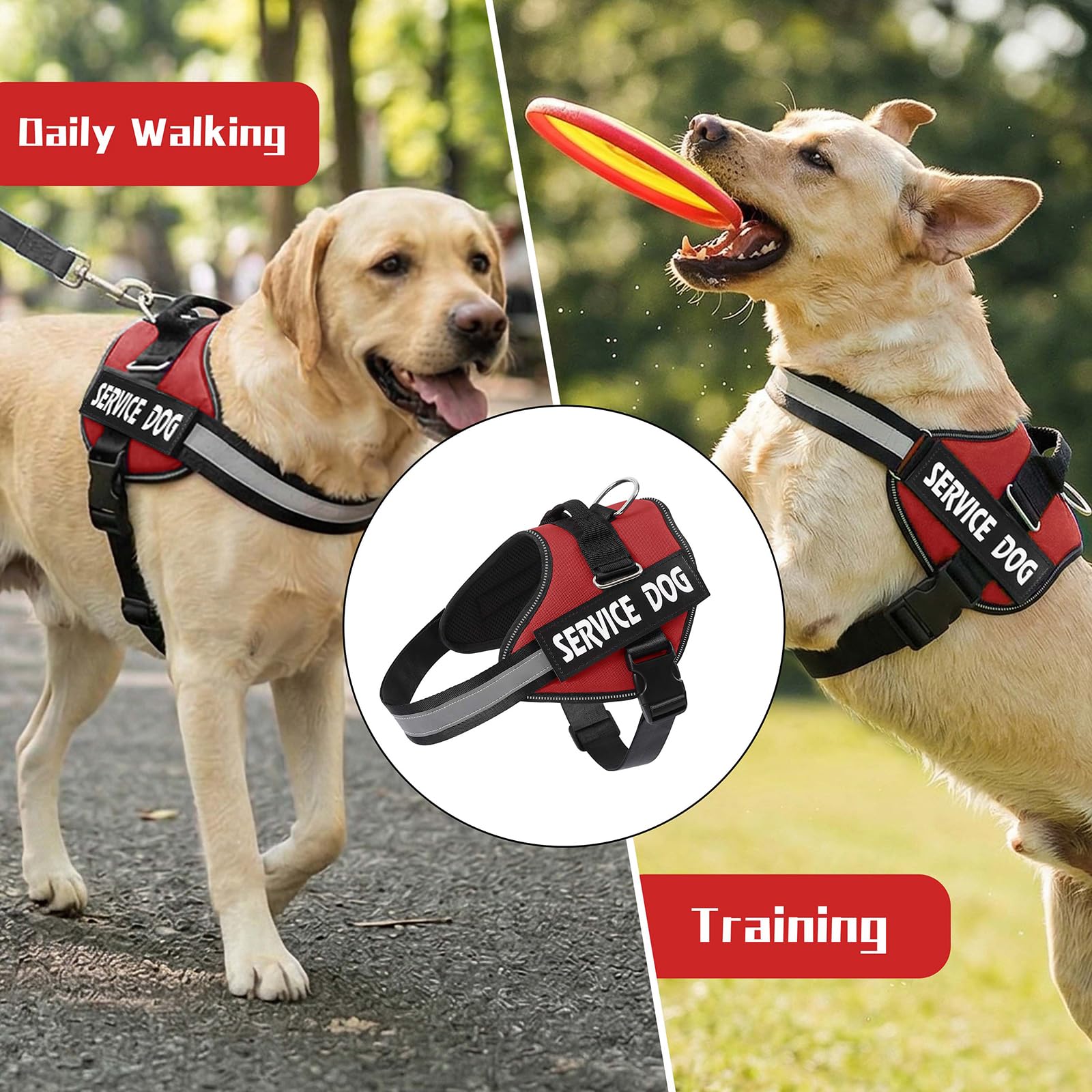 MUMUPET Service Dog Vest Harness - No Pull, Reflective, Adjustable with Handle, Soft Padding, 2 Patches (Red, Large)