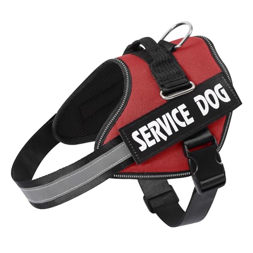 MUMUPET Service Dog Vest Harness - No Pull, Reflective, Adjustable with Handle, Soft Padding, 2 Patches (Red, Large)