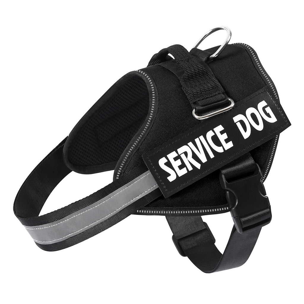 MUMUPET Service Dog Vest Harness for Large Dogs - No Pull, Reflective, with Handle and Two Patches (Black)