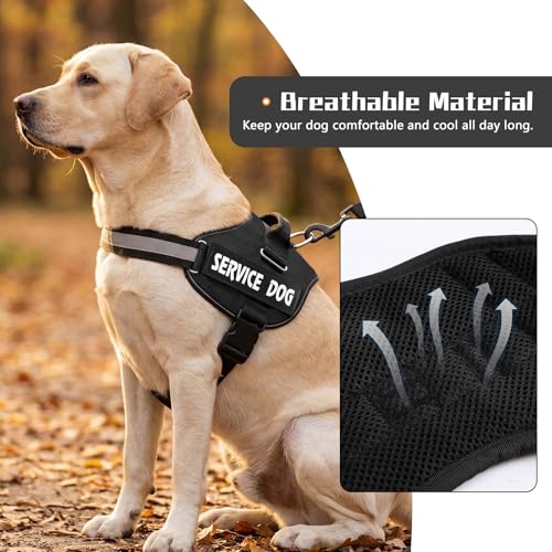 MUMUPET Service Dog Vest Harness for Large Dogs - No Pull, Reflective, with Handle and Two Patches (Black)
