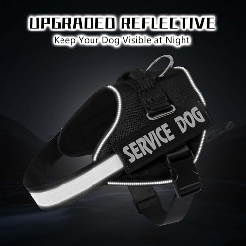 MUMUPET Service Dog Vest Harness for Large Dogs - No Pull, Reflective, with Handle and Two Patches (Black)