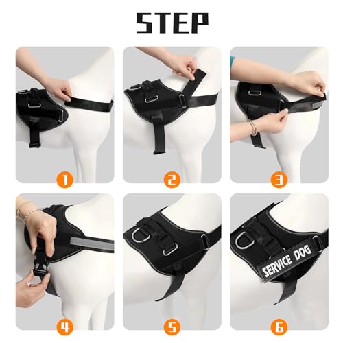 MUMUPET Service Dog Vest Harness for Large Dogs - No Pull, Reflective, with Handle and Two Patches (Black)