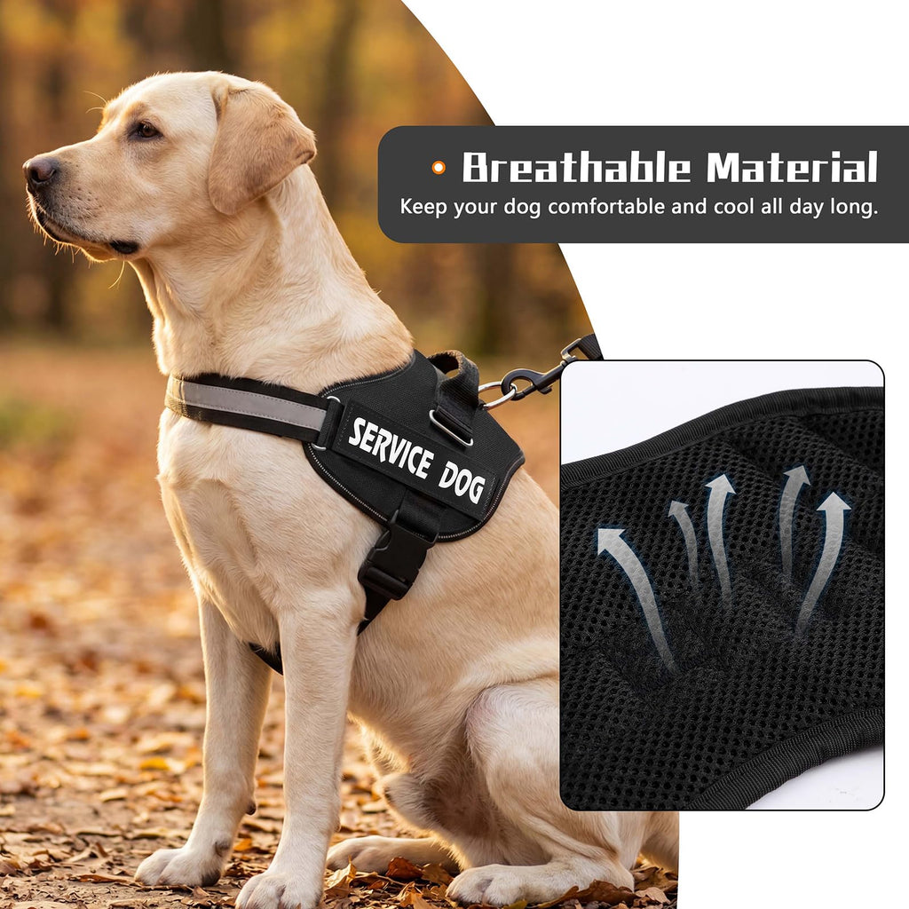 MUMUPET Service Dog Vest Harness for Large Dogs - No Pull, Reflective, with Handle and Two Patches (Black)