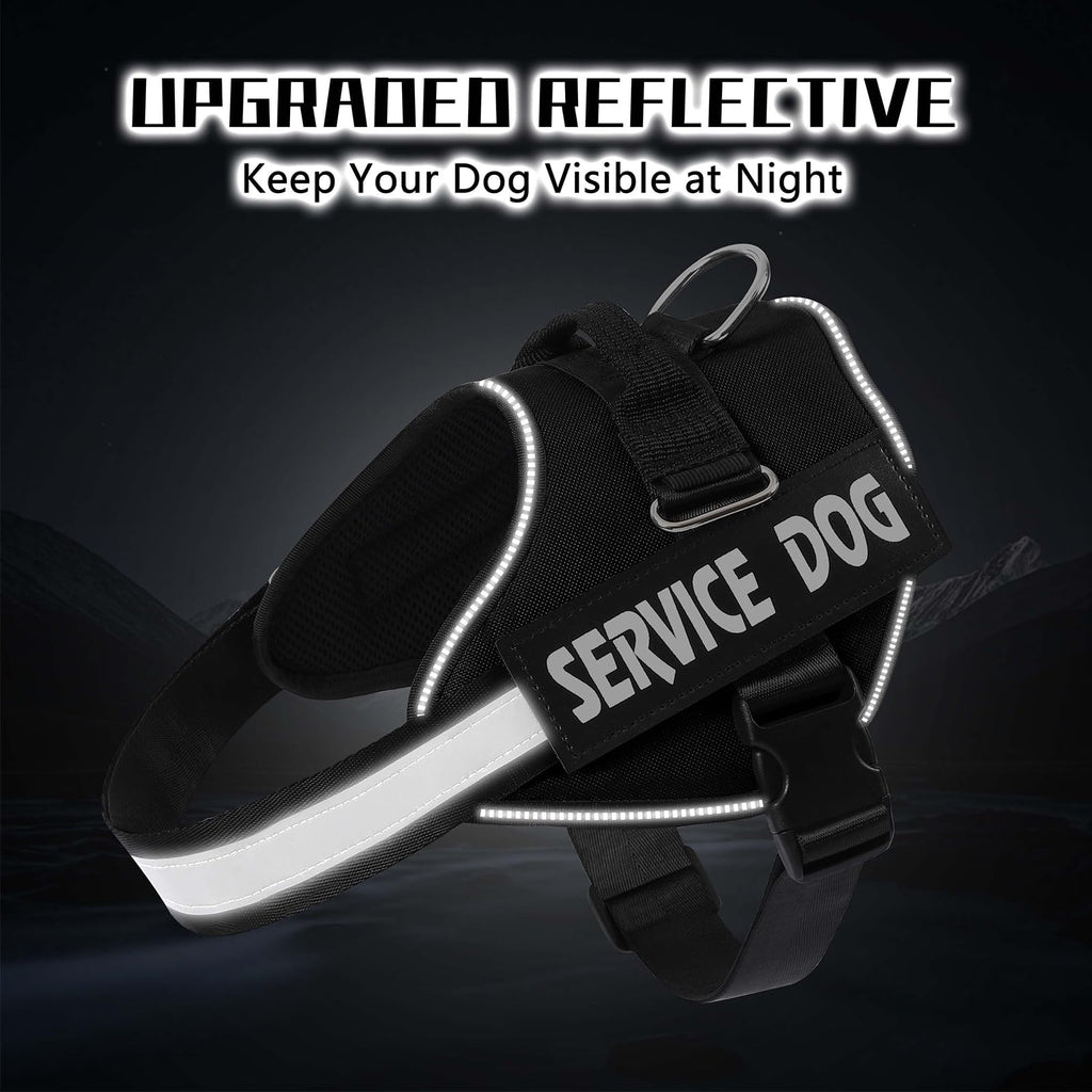 MUMUPET Service Dog Vest Harness for Large Dogs - No Pull, Reflective, with Handle and Two Patches (Black)