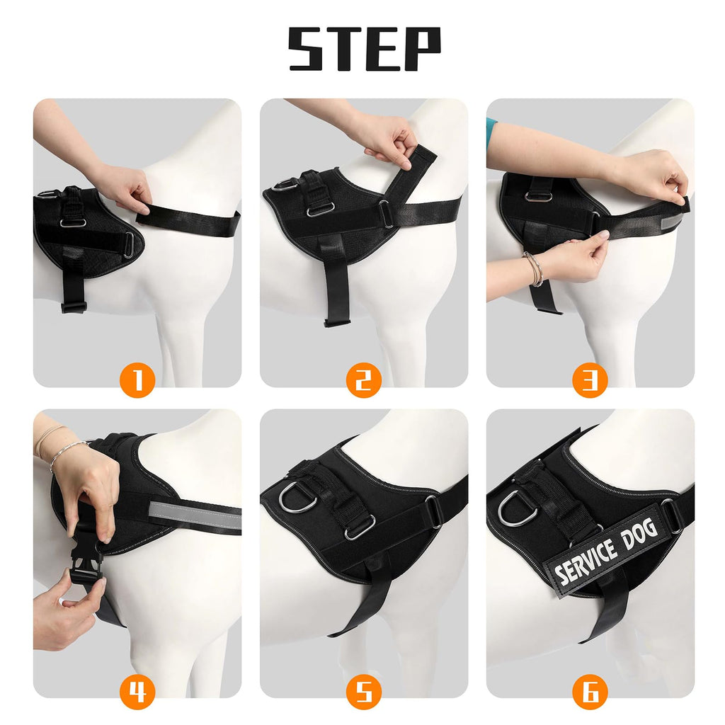 MUMUPET Service Dog Vest Harness for Large Dogs - No Pull, Reflective, with Handle and Two Patches (Black)