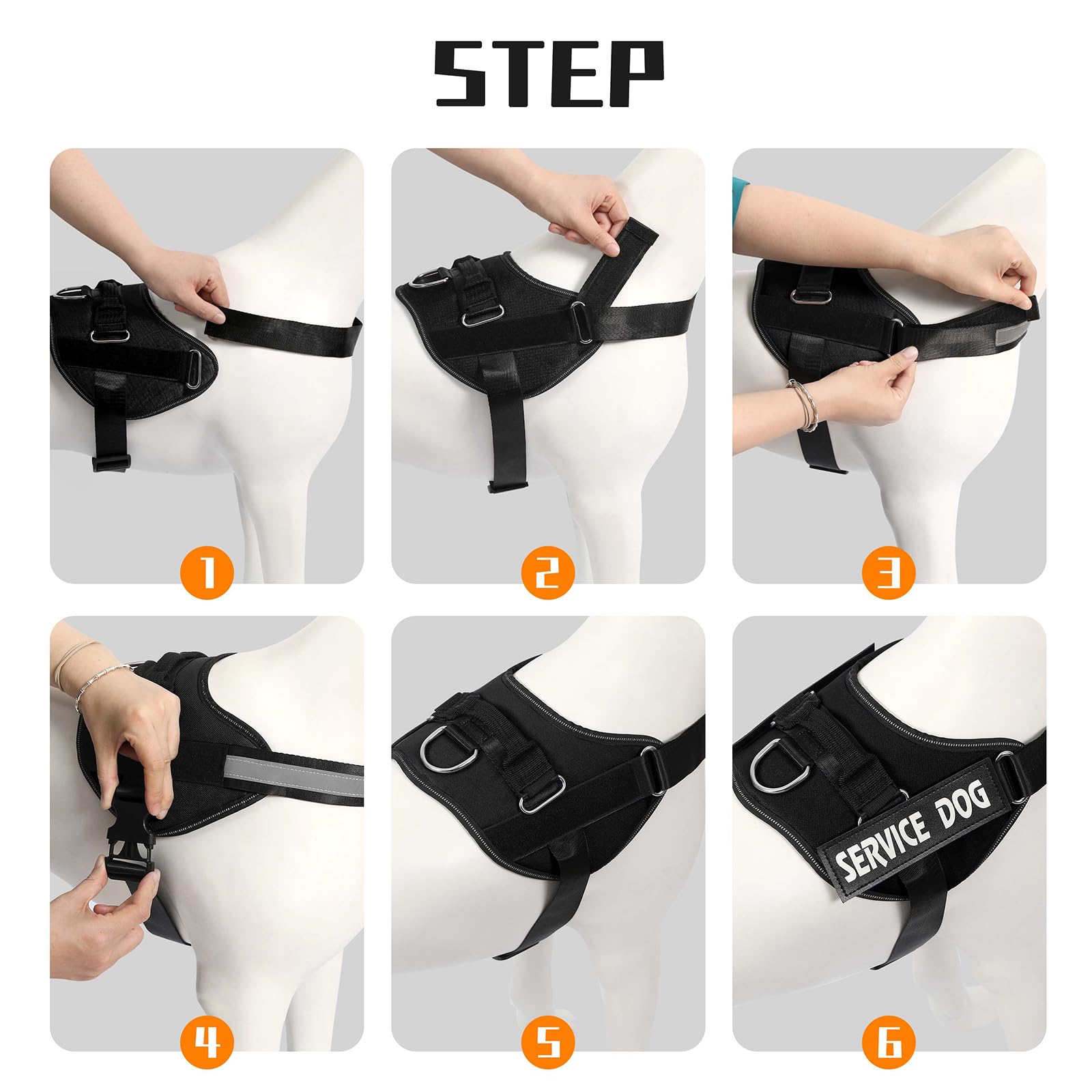 MUMUPET Service Dog Vest Harness for Large Dogs - No Pull, Reflective, with Handle and Two Patches (Black)