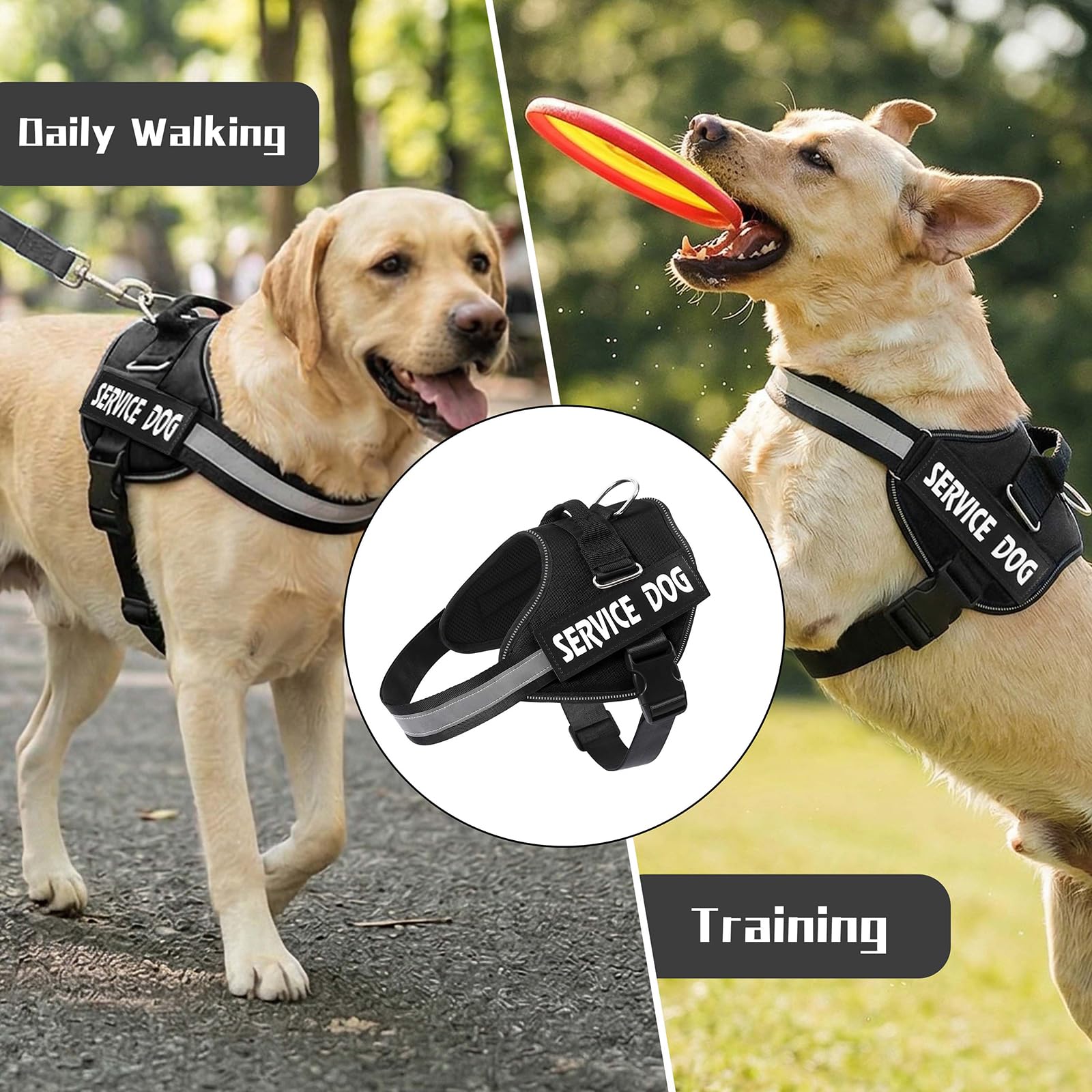 MUMUPET Service Dog Vest Harness for Large Dogs - No Pull, Reflective, with Handle and Two Patches (Black)