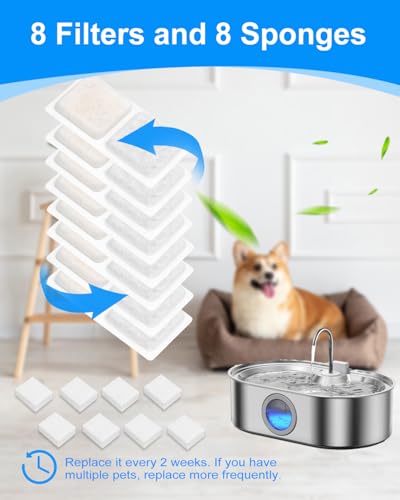 MyfatBOSS 8+8 Pack Dog Water Fountain Filter Replacement for 3.4Gal/13L Pet Fountains – Carbon and Sponge Filters