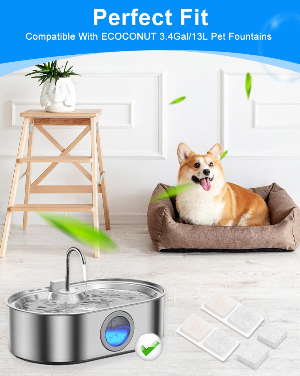 MyfatBOSS 8+8 Pack Dog Water Fountain Filter Replacement for 3.4Gal/13L Pet Fountains – Carbon and Sponge Filters