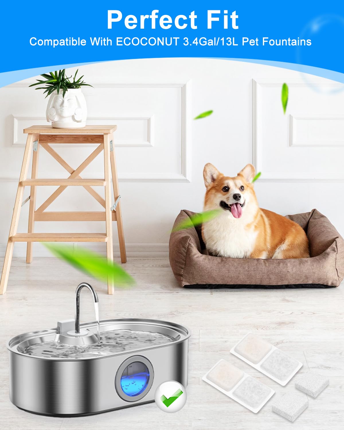 MyfatBOSS 8+8 Pack Dog Water Fountain Filter Replacement for 3.4Gal/13L Pet Fountains – Carbon and Sponge Filters