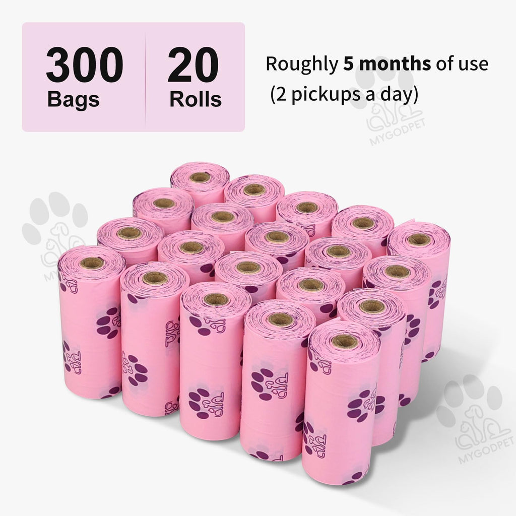 MYGODPET 300 Count Lavender Scented Biodegradable Dog Poop Bags Rolls - EPI Degradable Leak Proof Waste Bags for Dogs and Cats, 9x13 Inch