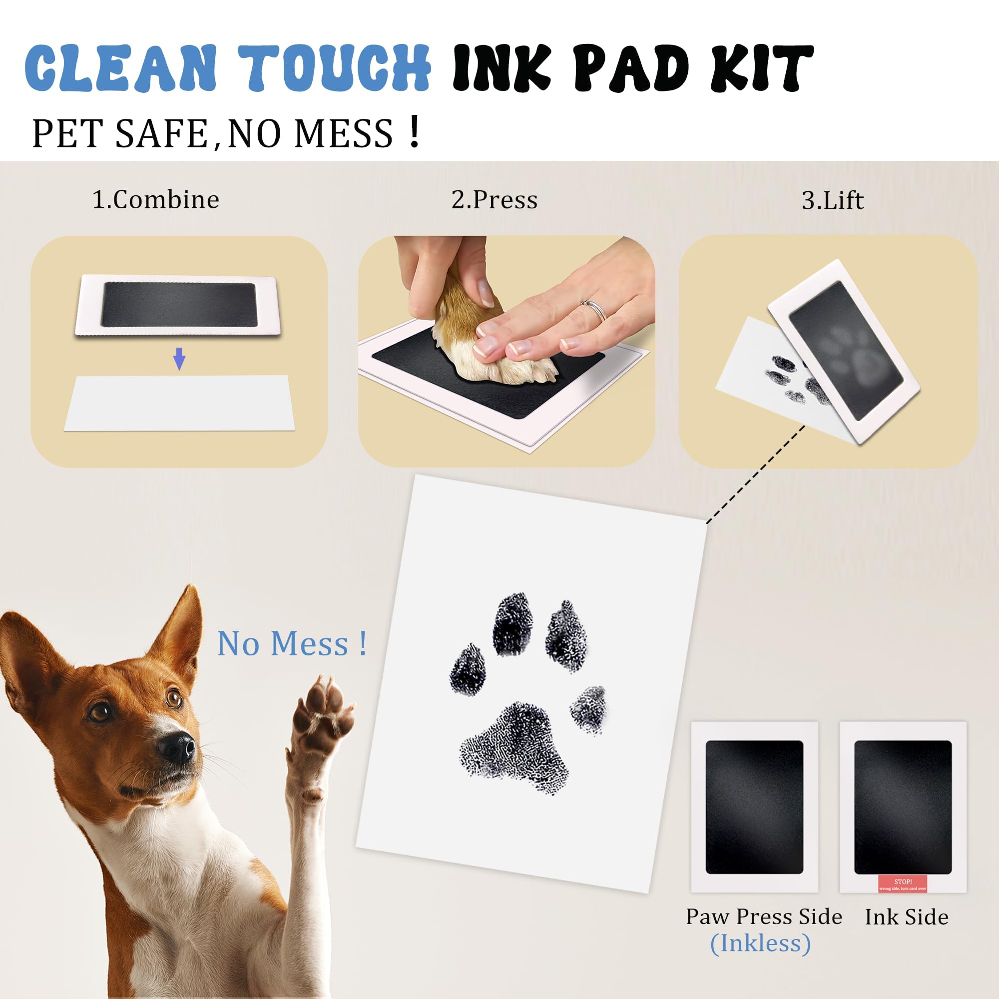 MYPAWLETS Inkless Pet Paw Print Kit - Mess-Free Clean Touch Ink Pad for Dog & Cat Prints, 4 Pack
