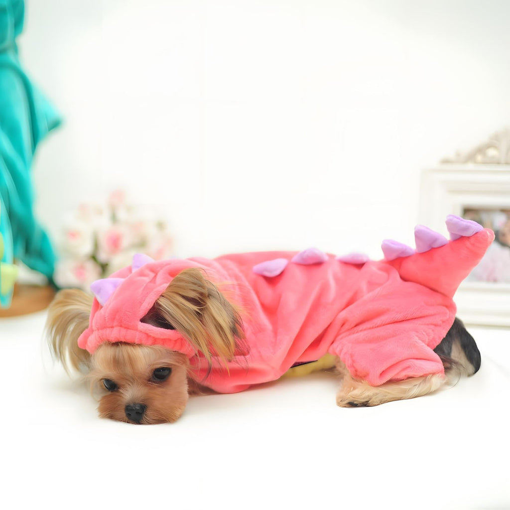 NACOCO Dog Dinosaur Costume - Pink 3XL for Large Dogs, Soft Pet Halloween Outfit