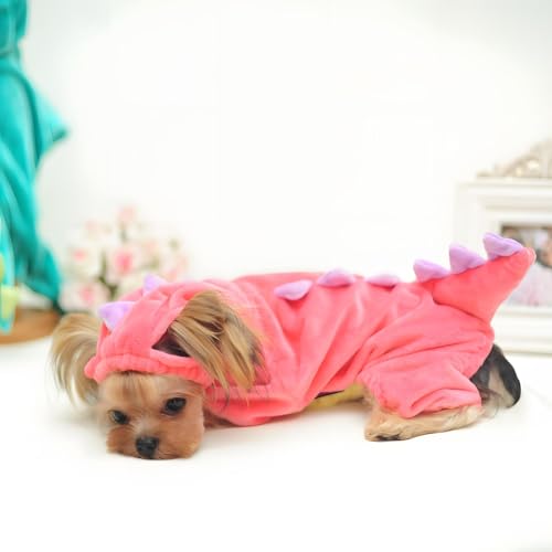 NACOCO Dog Dinosaur Costume - Pink 3XL for Large Dogs, Soft Pet Halloween Outfit