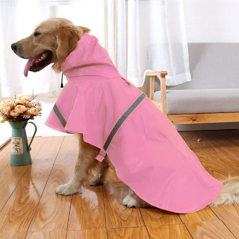 NACOCO XL Pink Dog Raincoat – Adjustable, Reflective, Waterproof Poncho for Large Breeds
