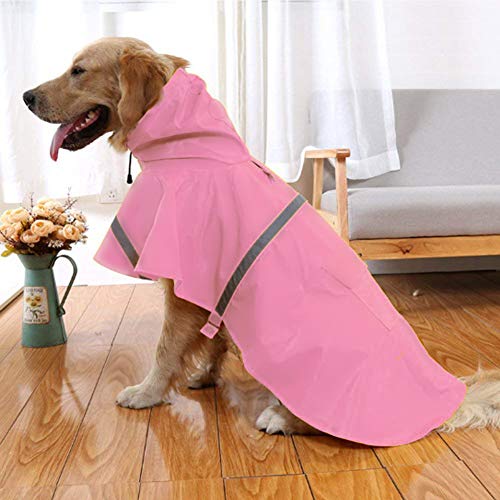 NACOCO XL Pink Dog Raincoat – Adjustable, Reflective, Waterproof Poncho for Large Breeds