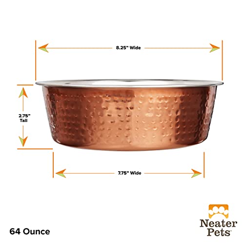 Neater Pet Brands Hammered Copper Large Dog Bowl – Stainless Steel, Non-Skid, 64 oz