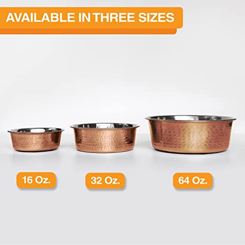 Neater Pet Brands Hammered Copper Large Dog Bowl – Stainless Steel, Non-Skid, 64 oz