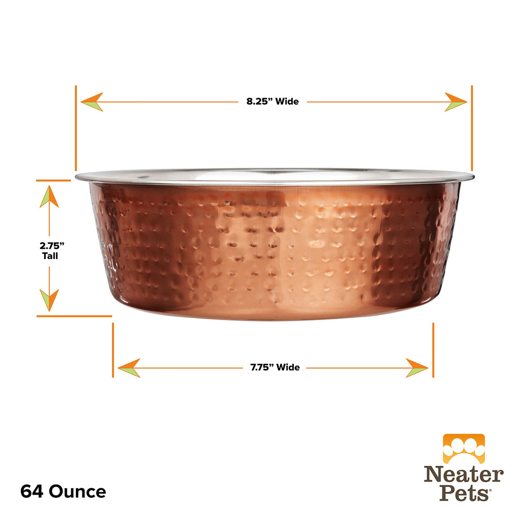 Neater Pet Brands Hammered Copper Large Dog Bowl – Stainless Steel, Non-Skid, 64 oz