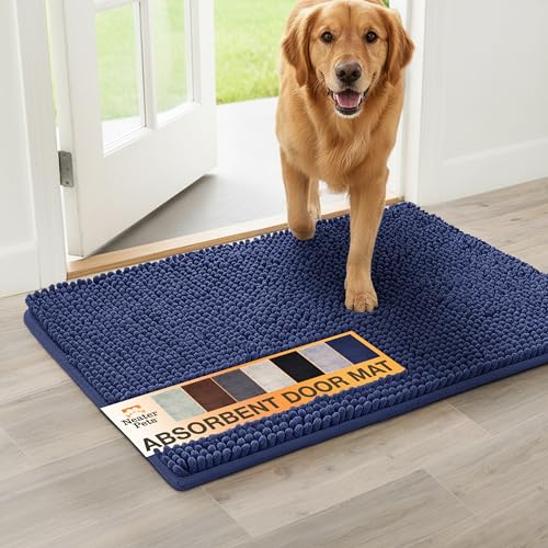 Neater Pets Muddy Paws Dog Door Mat 36x24 – Absorbent Chenille, Quick-Dry, Non-Slip, Machine Washable, Navy