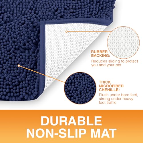 Neater Pets Muddy Paws Dog Door Mat 36x24 – Absorbent Chenille, Quick-Dry, Non-Slip, Machine Washable, Navy