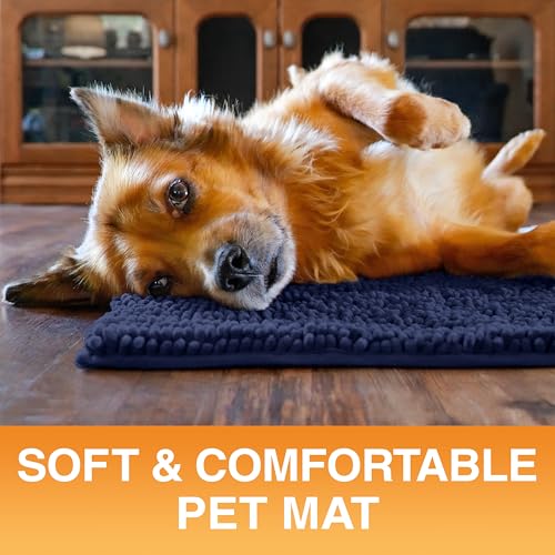 Neater Pets Muddy Paws Dog Door Mat 36x24 – Absorbent Chenille, Quick-Dry, Non-Slip, Machine Washable, Navy